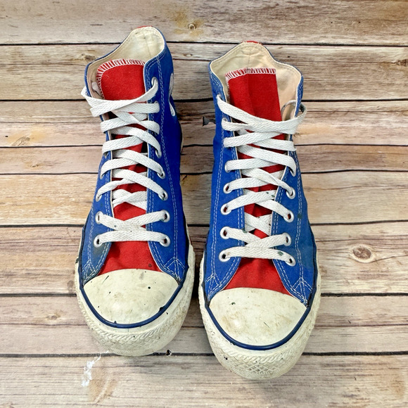 Converse All Star Chuck Taylor Blue Red White High Top Distressed Sneakers 10/12